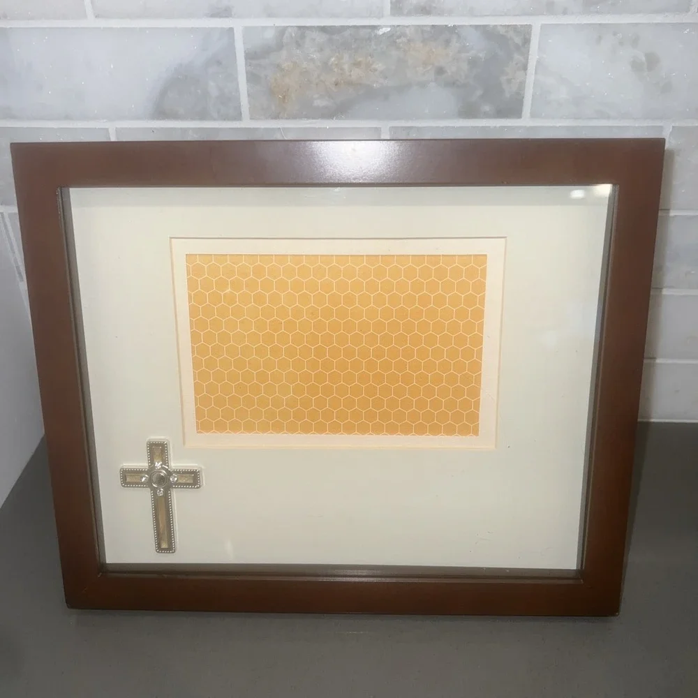 Wooden Frame W/silver Metal Cross Christian
